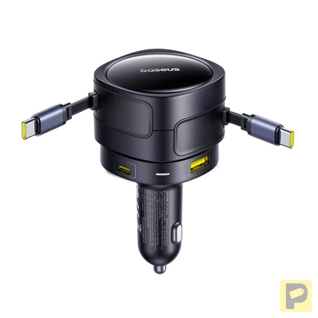 Baseus Enjoyment Max car charger with USB-C+USB-C cables and USB-A+USB-C ports 90W Black