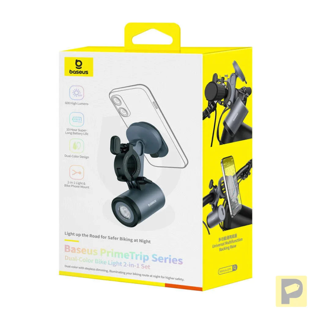 Baseus PrimeTrip 2-in-1 bike mount, phone holder + flashlight (black)