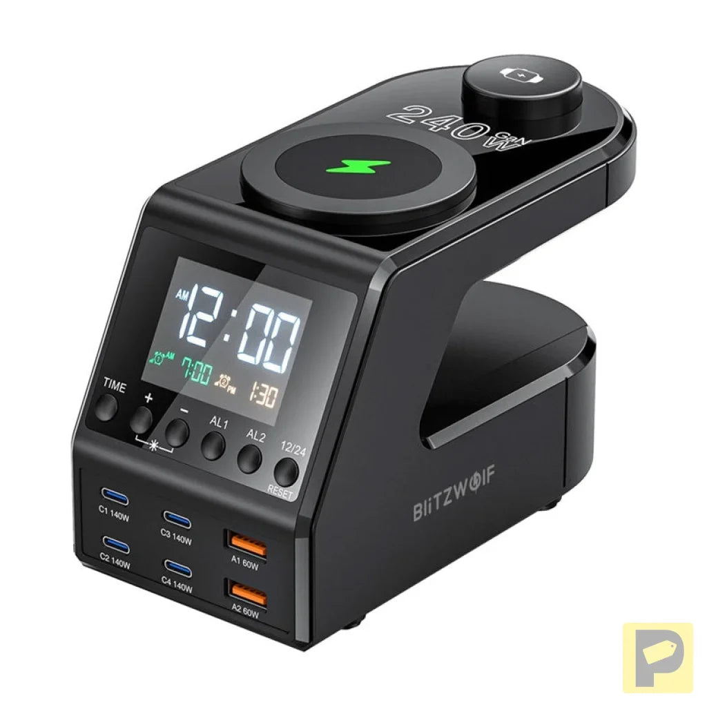 Blitzwolf BW-FW10 alarm clock with charger 2xUSB-A, 4xUSB-C, 240W