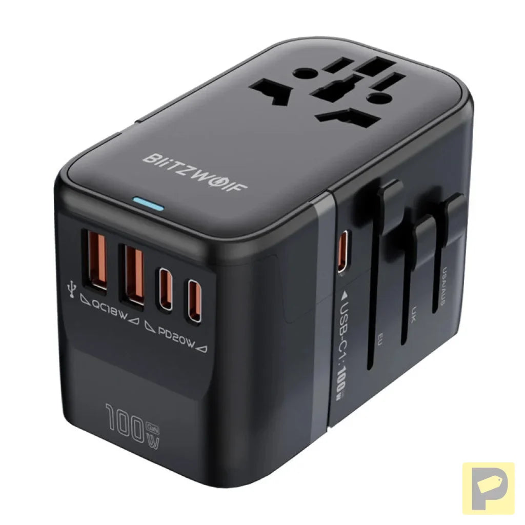 Blitzwolf BW-TA2 5-in-1 Travel Adapter 2xUSB PD + 2xC QC + C GaN 100W
