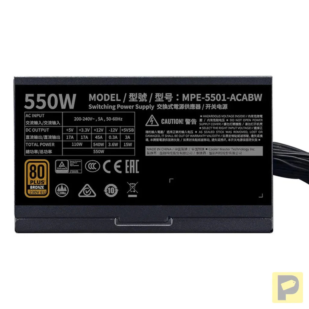 Cooler Master MWE BRONZE V2 230V 550W Power Supply Unit
