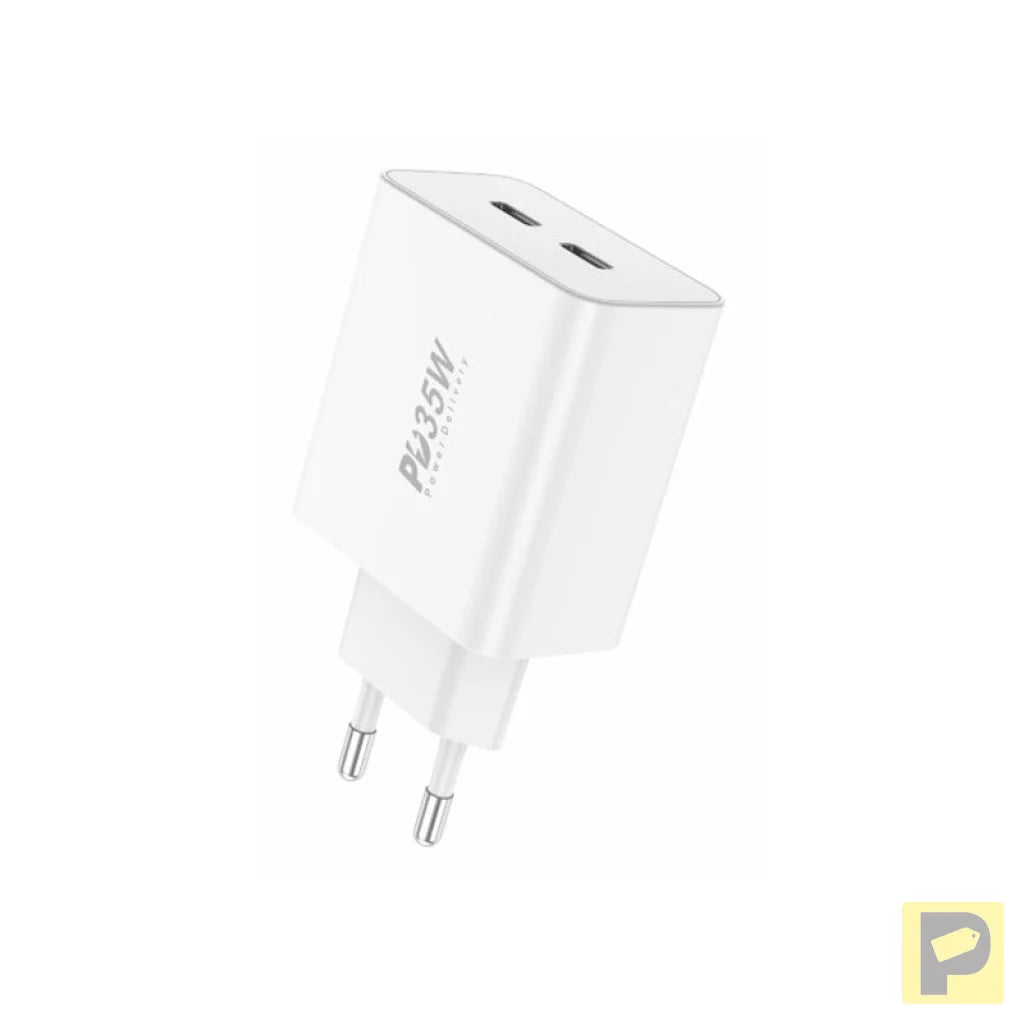 GaN Foneng EU50 charger, 35W 2x USB-C to Type-C to Lightning (white)