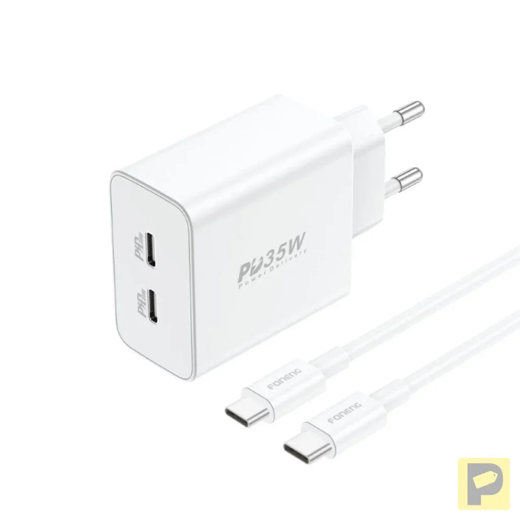 GaN Foneng EU50 charger, 35W 2x USB-C to Type-C to Lightning (white)