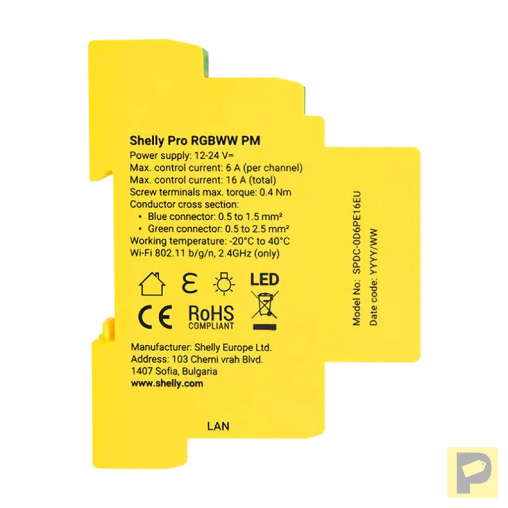 Shelly RGBWW Pro WiFi 5-Channel DIN Rail Lighting Controller
