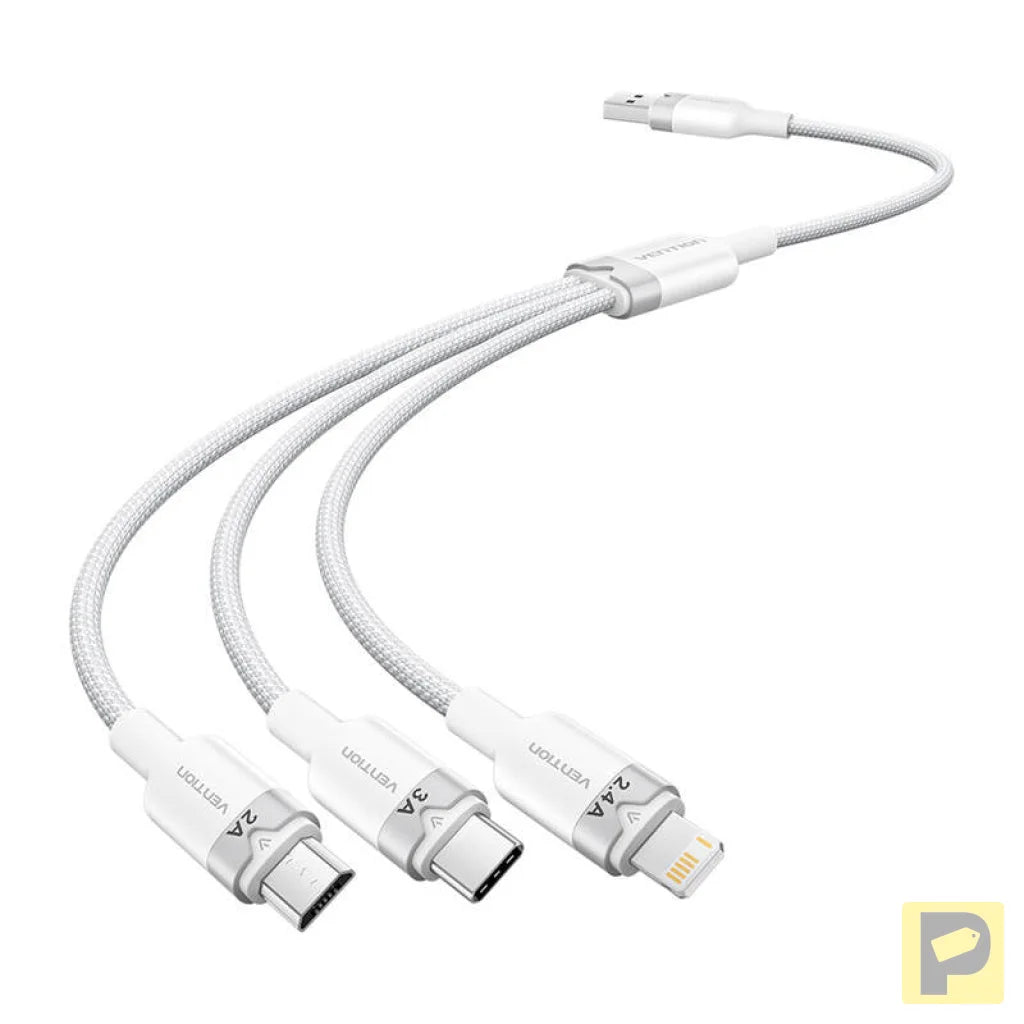 USB 2.0 A to 3in1 3A cable Vention CTPWG 1.5M (white)