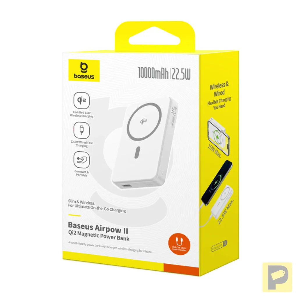 Baseus Airpow2 Qi2 magnetic powerbank 10000mAh 22.5W (white)