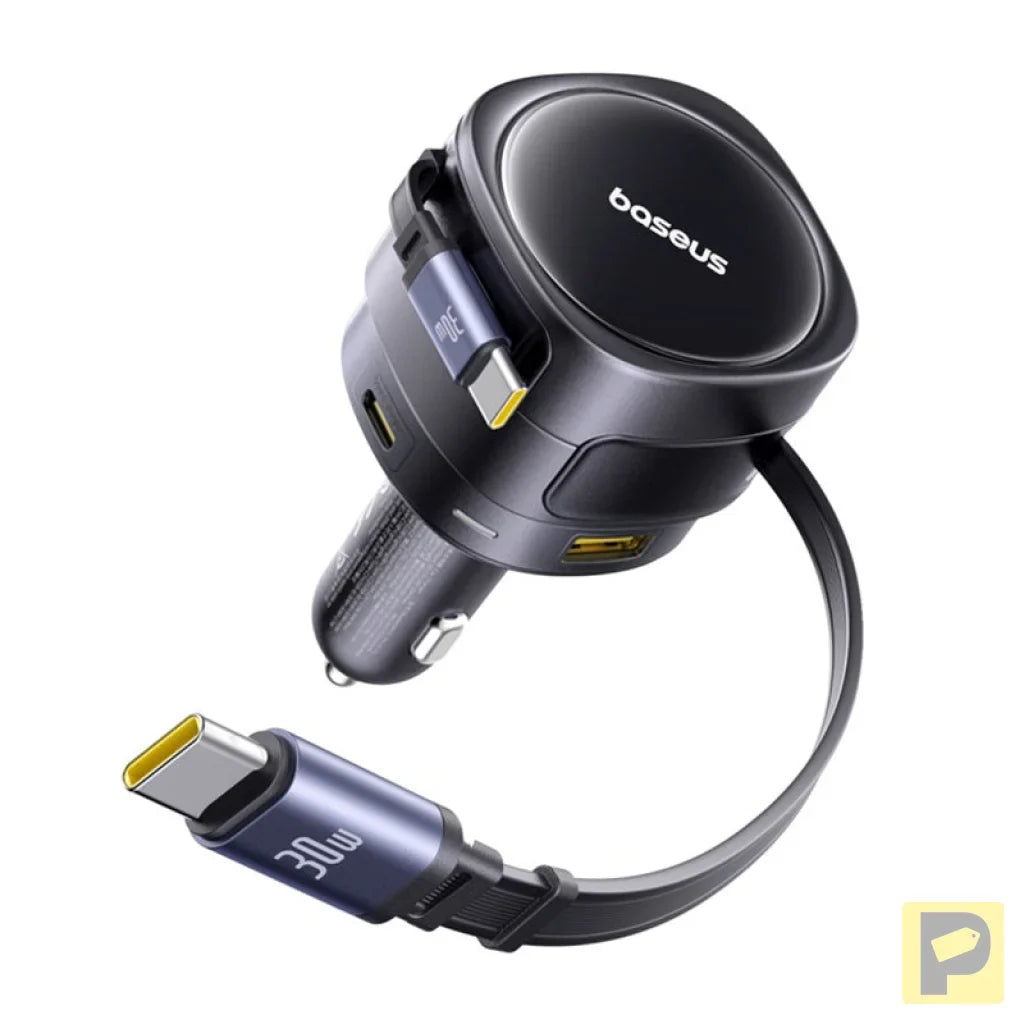 Baseus Enjoyment Max car charger with USB-C+USB-C cables and USB-A+USB-C ports 90W Black