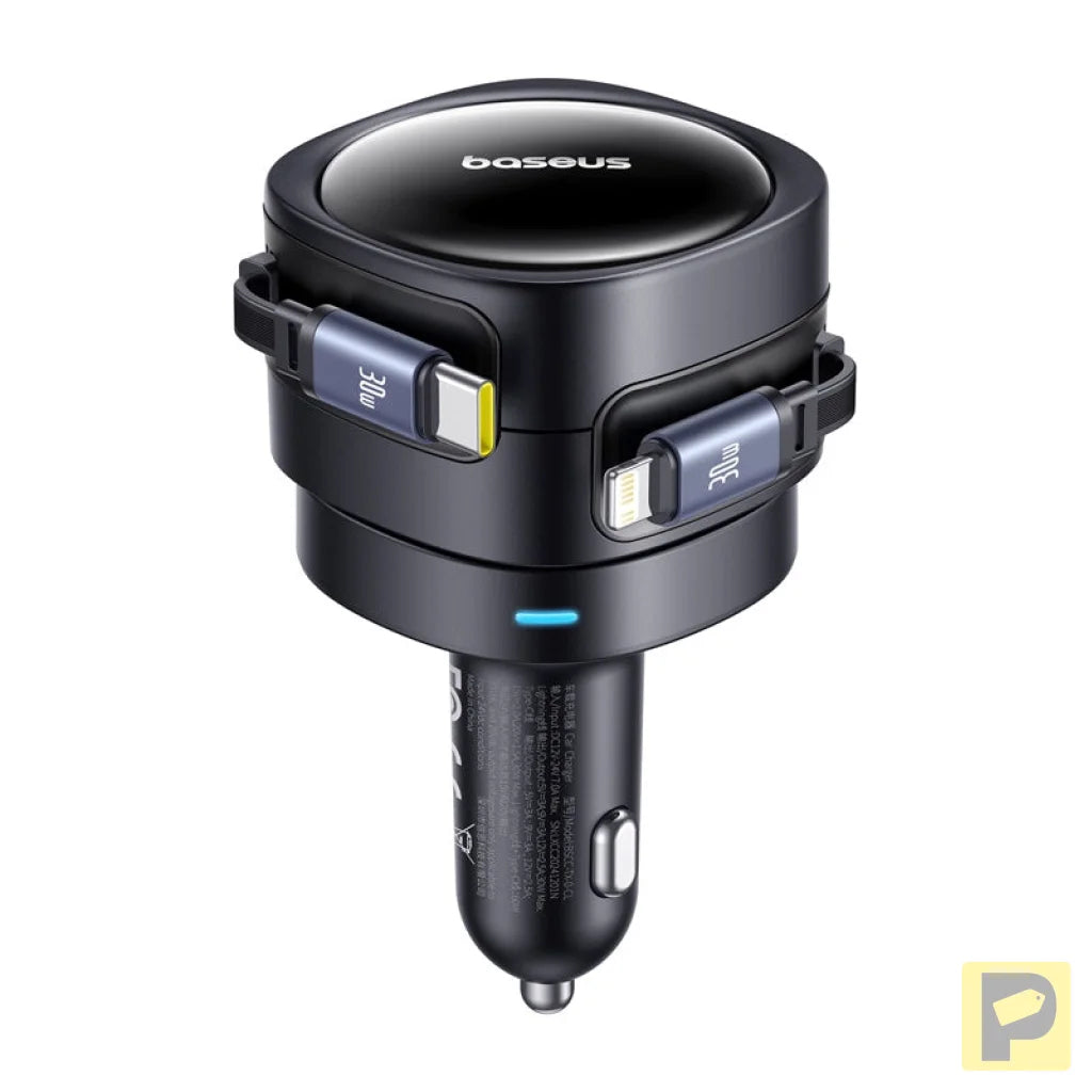 Baseus Enjoyment Max car charger with USB-C+Lightning cables 60W Black