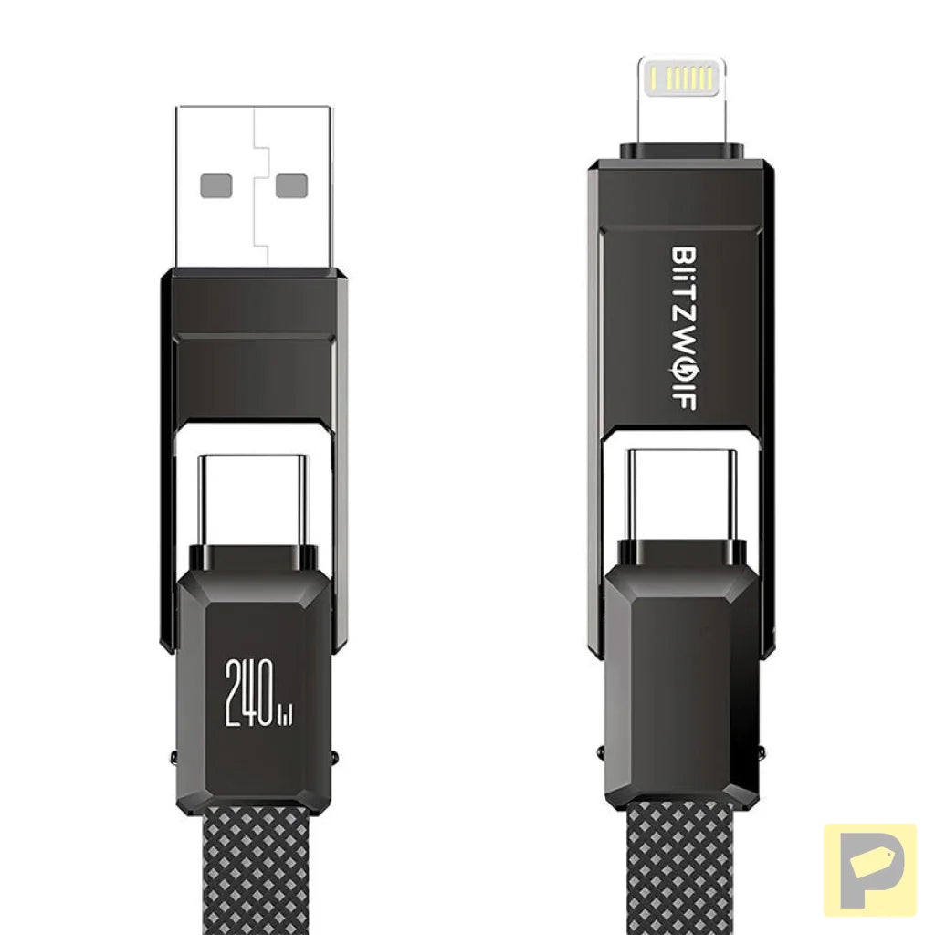 Blitzwolf BW-HDC7 4-in-1 USB+C+Lightning cable 240W 1.2m (black)
