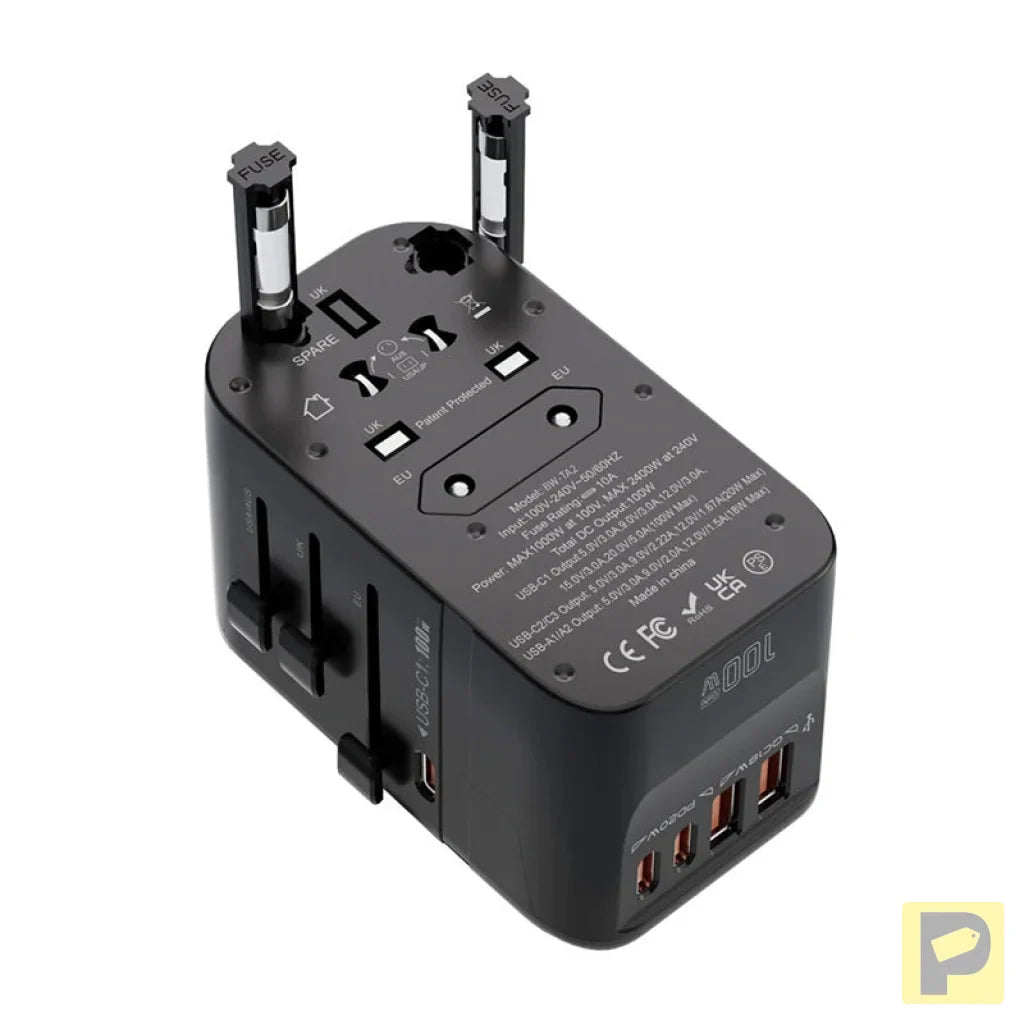 Blitzwolf BW-TA2 5-in-1 Travel Adapter 2xUSB PD + 2xC QC + C GaN 100W