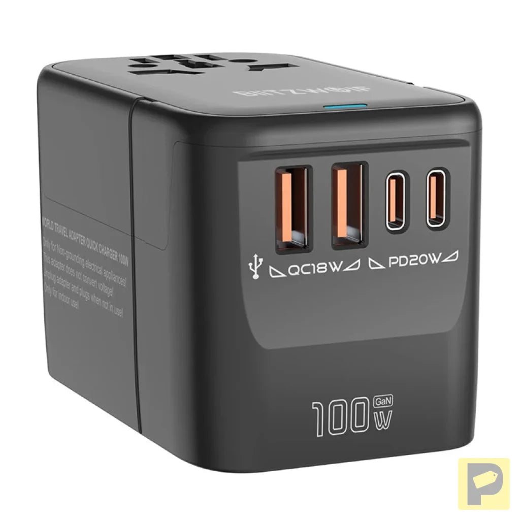 Blitzwolf BW-TA2 5-in-1 Travel Adapter 2xUSB PD + 2xC QC + C GaN 100W