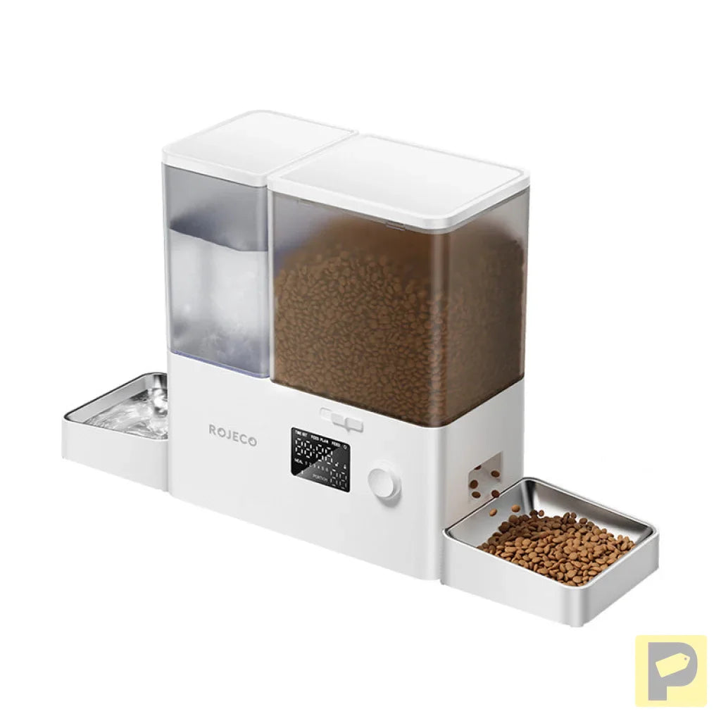 Rojeco 2 in 1 Pet Water Fountain 3.5L & Feeder 5L Button Verson (white)