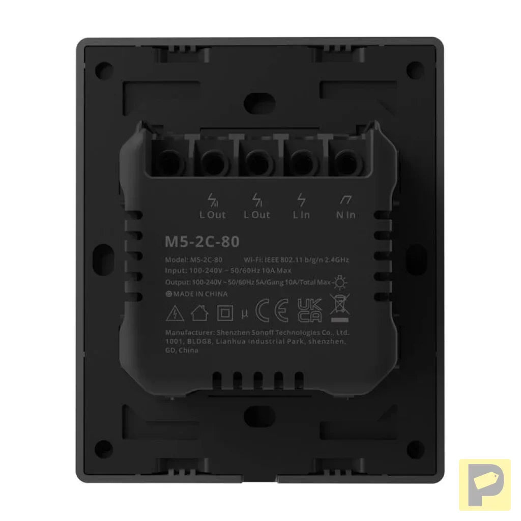 Smart WiFi wall switch SONOFF M5-2C-80 (2-channel, for frame, graphite)