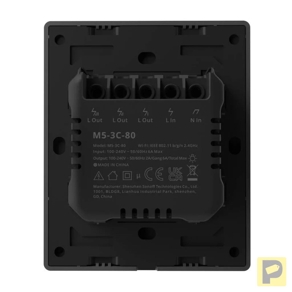 Smart WiFi wall switch SONOFF M5-3C-80 (3-channel, for frame, graphite)