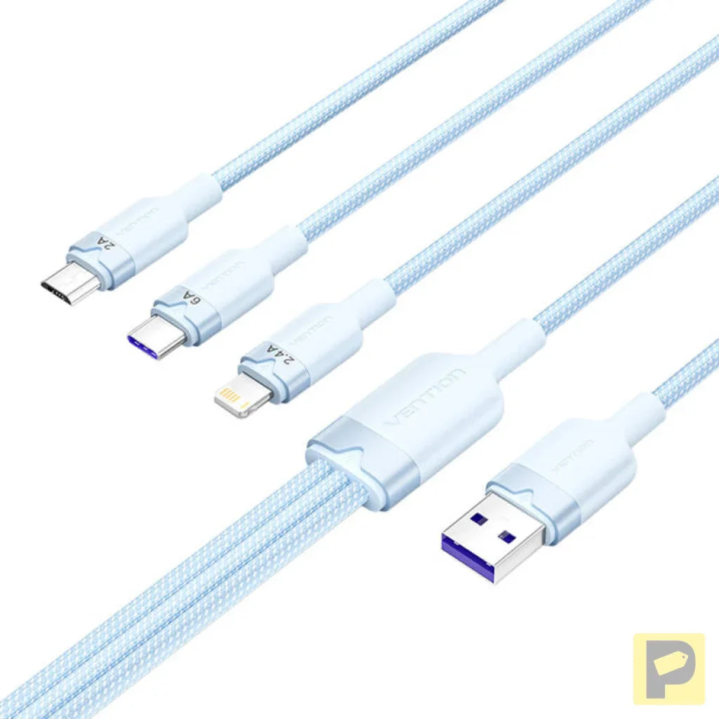 USB 2.0 A to 3-in-1 6A cable Vention CTRLG 1.5M (blue)